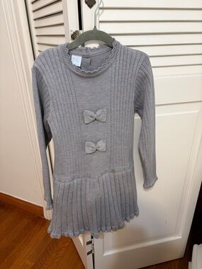 Girls' Gray Knit Bow-Accent Casual Dress